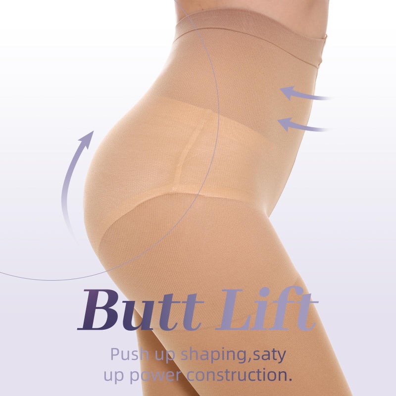 MANZI 1 Pairs Run Resistant Control Top Panty Hose Opaque Tights, Small, Suntan - Image 3